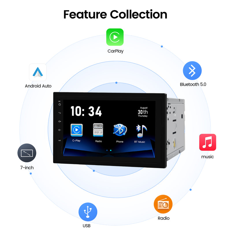 Dasaita Linux Universal 2 Din Car Stereo 7 Inch Wireless Wired Carplay Android Auto Head Unit 1024*600 AHD Mirror Link Car Radio