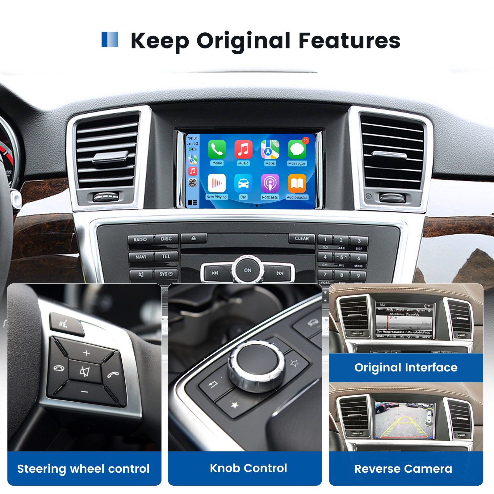 Dasaita Mercedes-Benz A-Class W176 B-Class W246 C-Class W204 E-Class W212 CLA C117 GLA X156 CLS W218 GLK X204 SLK R172 ML&GL W166 CarPlay & Android Auto Integration Kit Retrofit Interface ( Wired & Wireless )