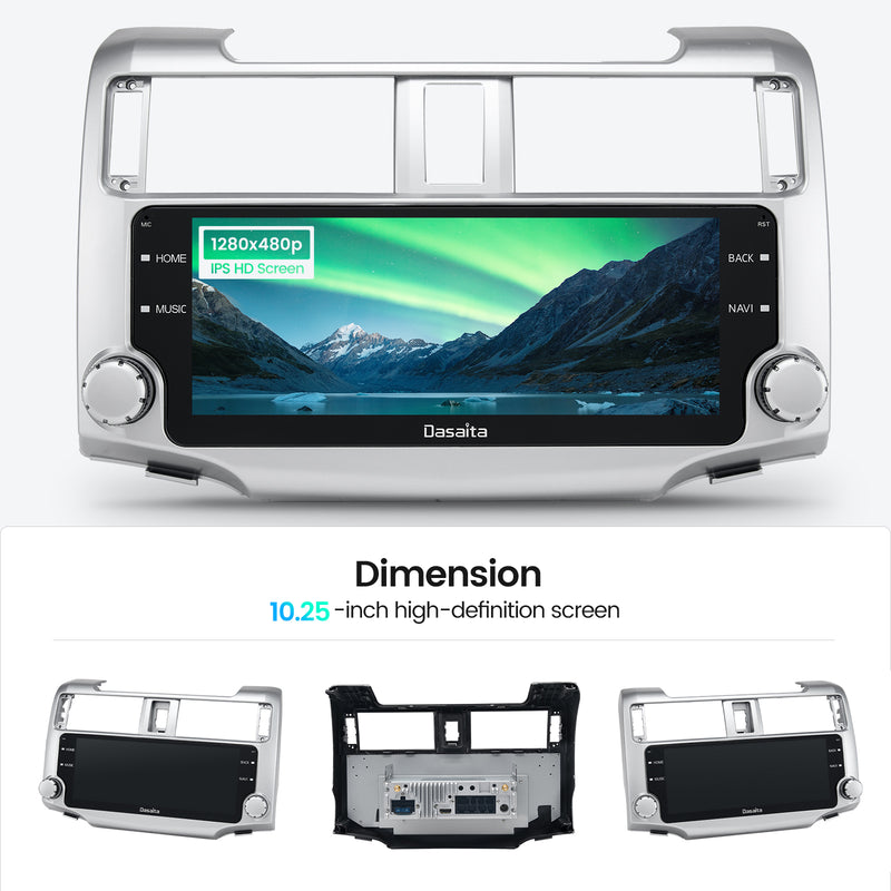 Dasaita Scout10 Toyota 4runner 2010 2011 2012 2013 2014 2015 2016 2017 2018 2019 Car Stereo 10.25 Inch Carplay Android Auto PX6 4G+64G Android10 Silver 1280*480 DSP AHD Radio
