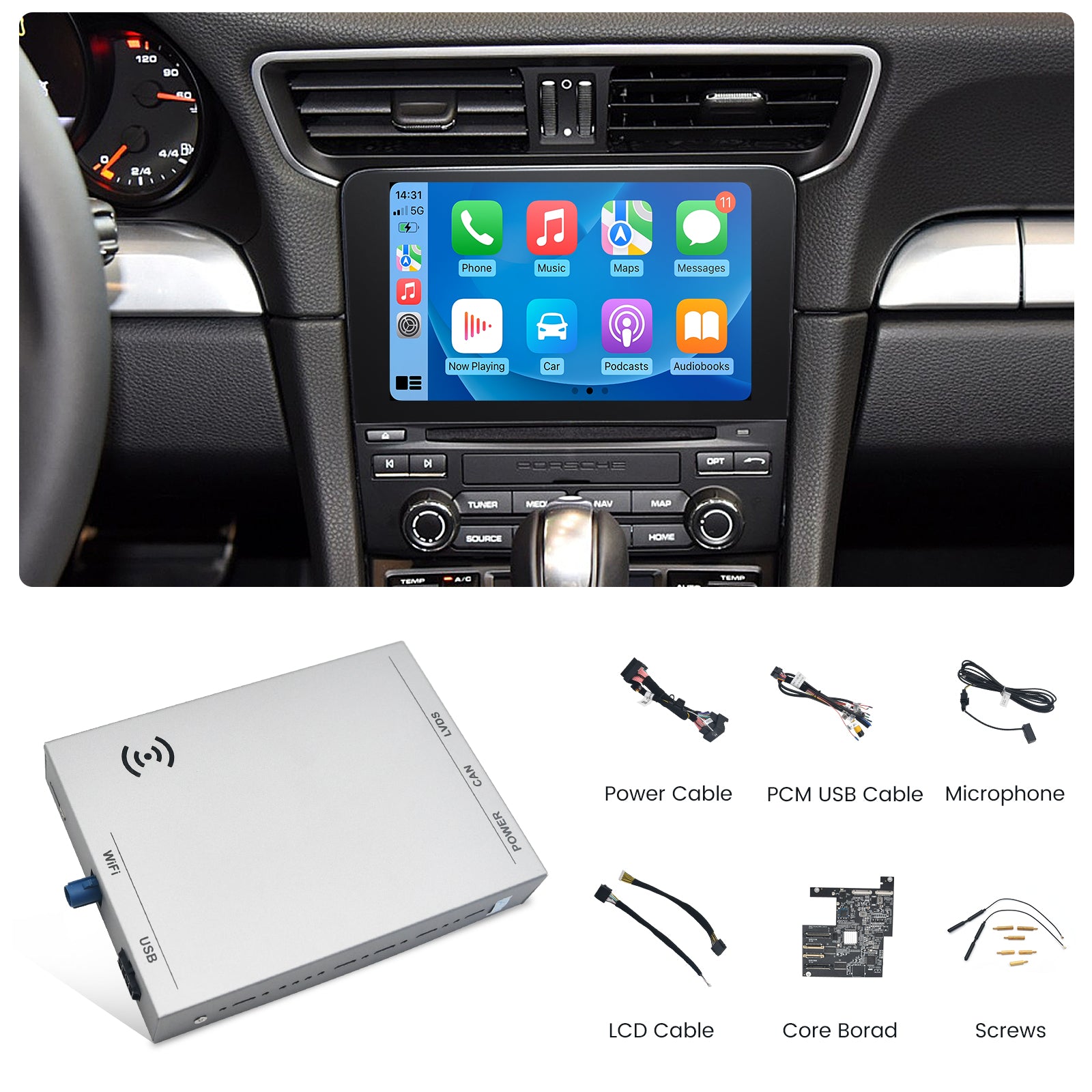 Dasaita Porsche 911 Boxster Cayman Panamera Cayenne Macan PCM 3.0/3.1/4.0 CarPlay & Android Auto Interface Kit Retrofit Integration( Wired & Wireless )