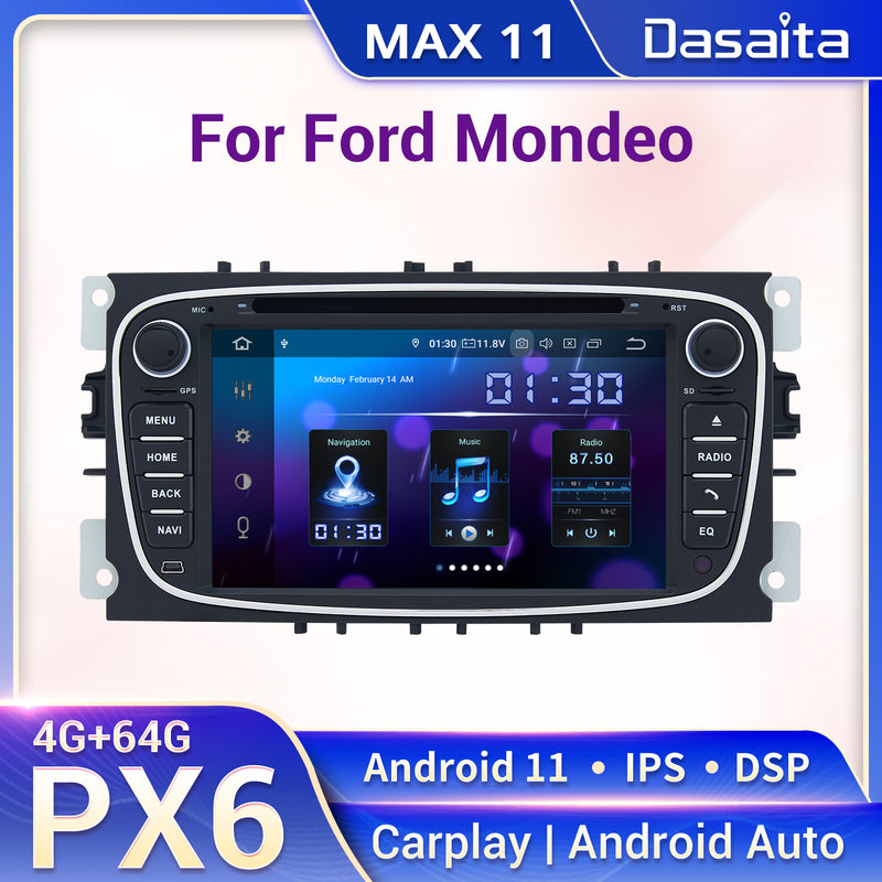 Dasaita Car Player 7" DSP 2 din Android 11.0 Navigator Radio for Ford Focus 2 S-max Mondeo C-max Galaxy Bluetooth GPS TDA7850