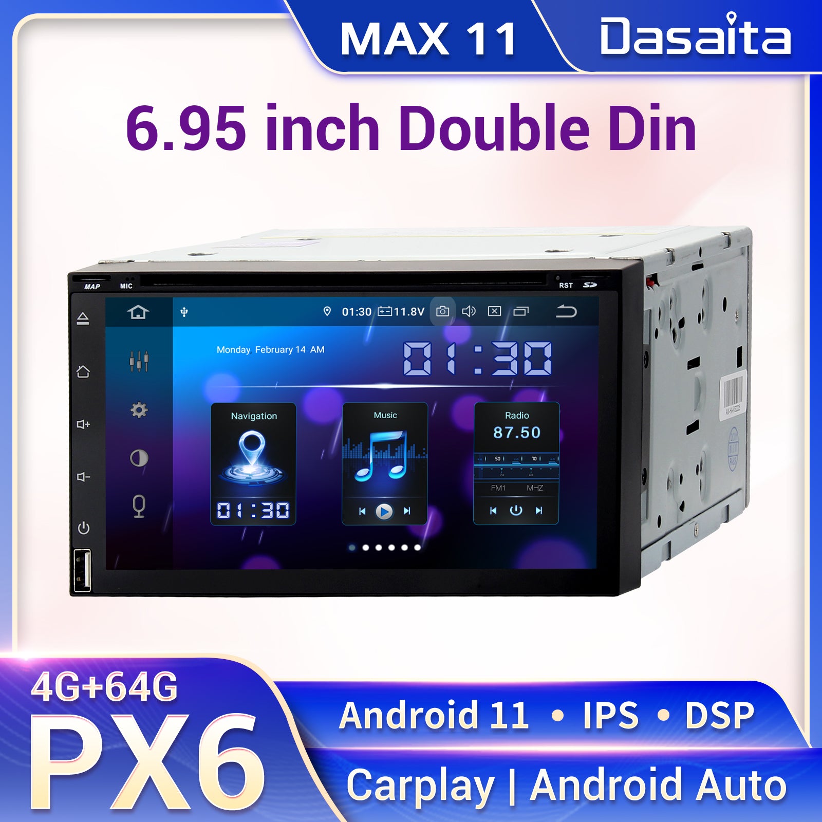 Dasaita MAX11 Universal Double Din Car Stereo 6.95 Inch Carplay Androi, autoradio 2 din