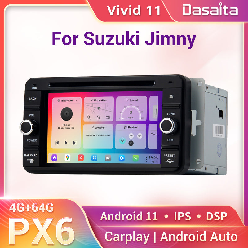 Dasaita Vivid11 Suzuki Jimny 2007 2008 2009 2010 2011 2012 2013 2014 2015 Car Stereo 6.2 Inch Carplay Android Auto PX6 4G+64G Android11 1280*720 DSP AHD Radio