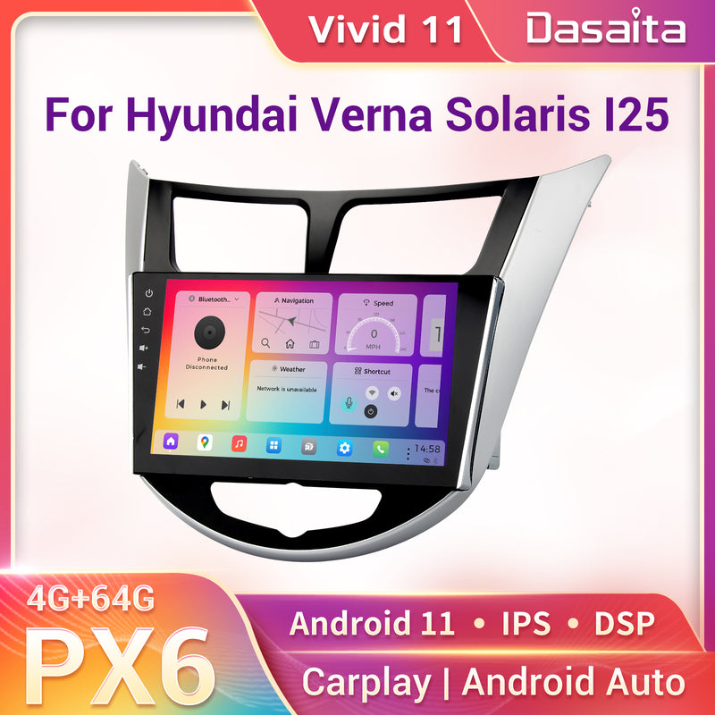 Dasaita Vivid11 Hyundai Verna Solaris I25 2010 2011 2012 2013 2014 2015 2016 2017 Car Stereo 9" Carplay Android Auto 4+64G Android11 DSP Radio