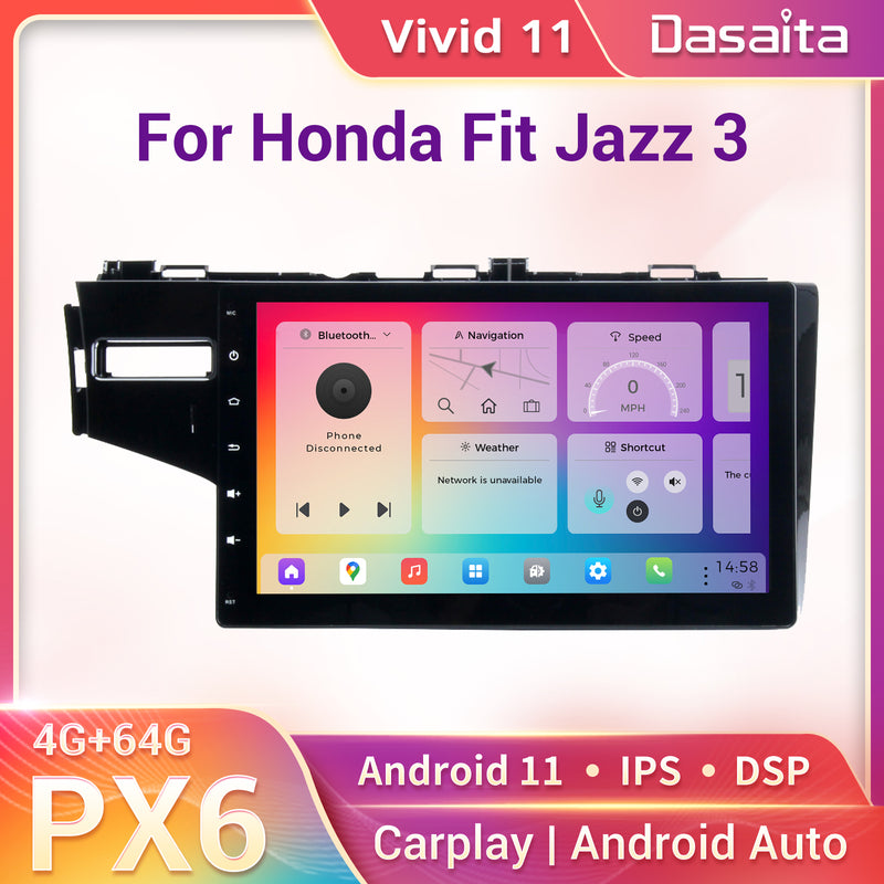 Dasaita Vivid11 Honda Fit Jazz 3 2014 2015 2016 2017 2018 2019 2020 Car Stereo 9 Inch Carplay Android Auto PX6 4G+64G Android11 1280*720 DSP AHD Radio