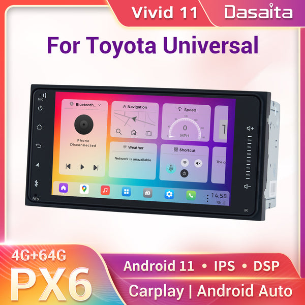 Dasaita Vivid11 Toyota Universal 2000-2020 Car Stereo 7 Inch Carplay Android Auto PX6 4G+64G Android11 1024*600 DSP AHD Radio