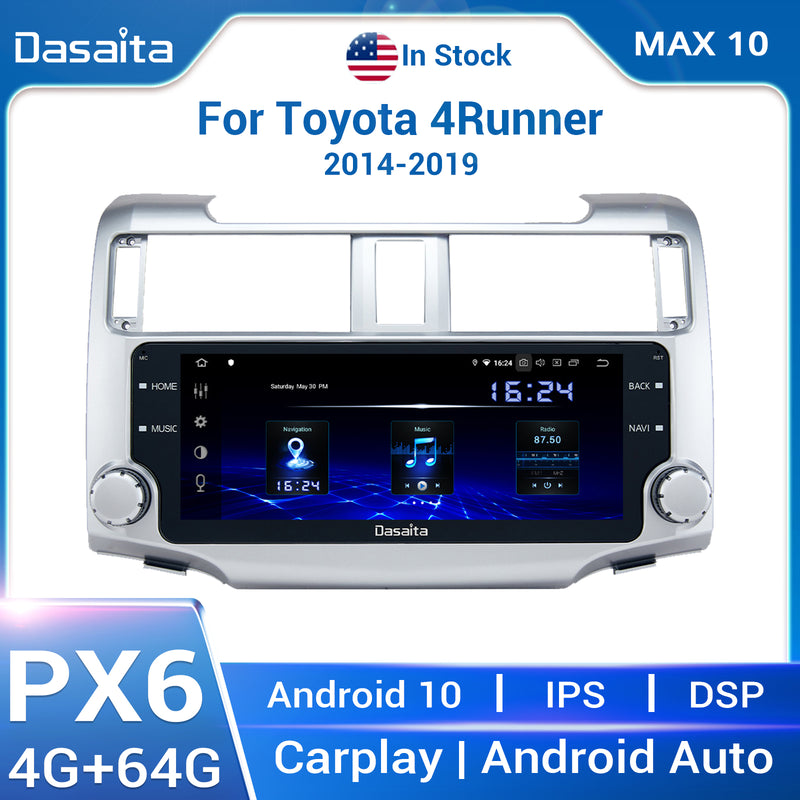 Dasaita MAX11 Toyota 4Runner 2010 2011 2012 2013 2014 2015 2016 2017 2018 2019 Car Stereo 10.25 Inch Wireless Carplay Android Auto PX6 4G+64G Android11 Silver 1280*480 DSP AHD Radio