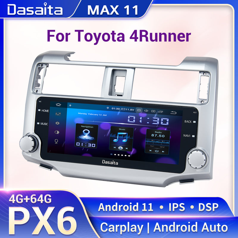 Dasaita MAX11 Toyota 4Runner 2010 2011 2012 2013 2014 2015 2016 2017 2018 2019 Car Stereo 10.25 Inch Wireless Carplay Android Auto PX6 4G+64G Android11 Silver 1280*480 DSP AHD Radio