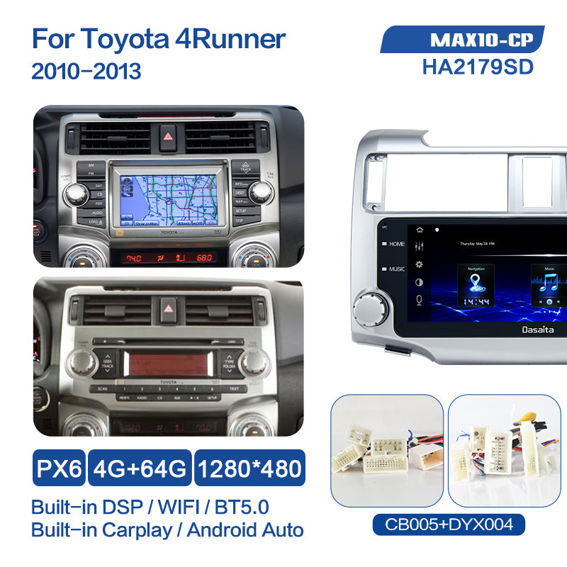 Dasaita MAX11 Toyota 4Runner 2010 2011 2012 2013 2014 2015 2016 2017 2018 2019 Car Stereo 10.25 Inch Wireless Carplay Android Auto PX6 4G+64G Android11 Silver 1280*480 DSP AHD Radio