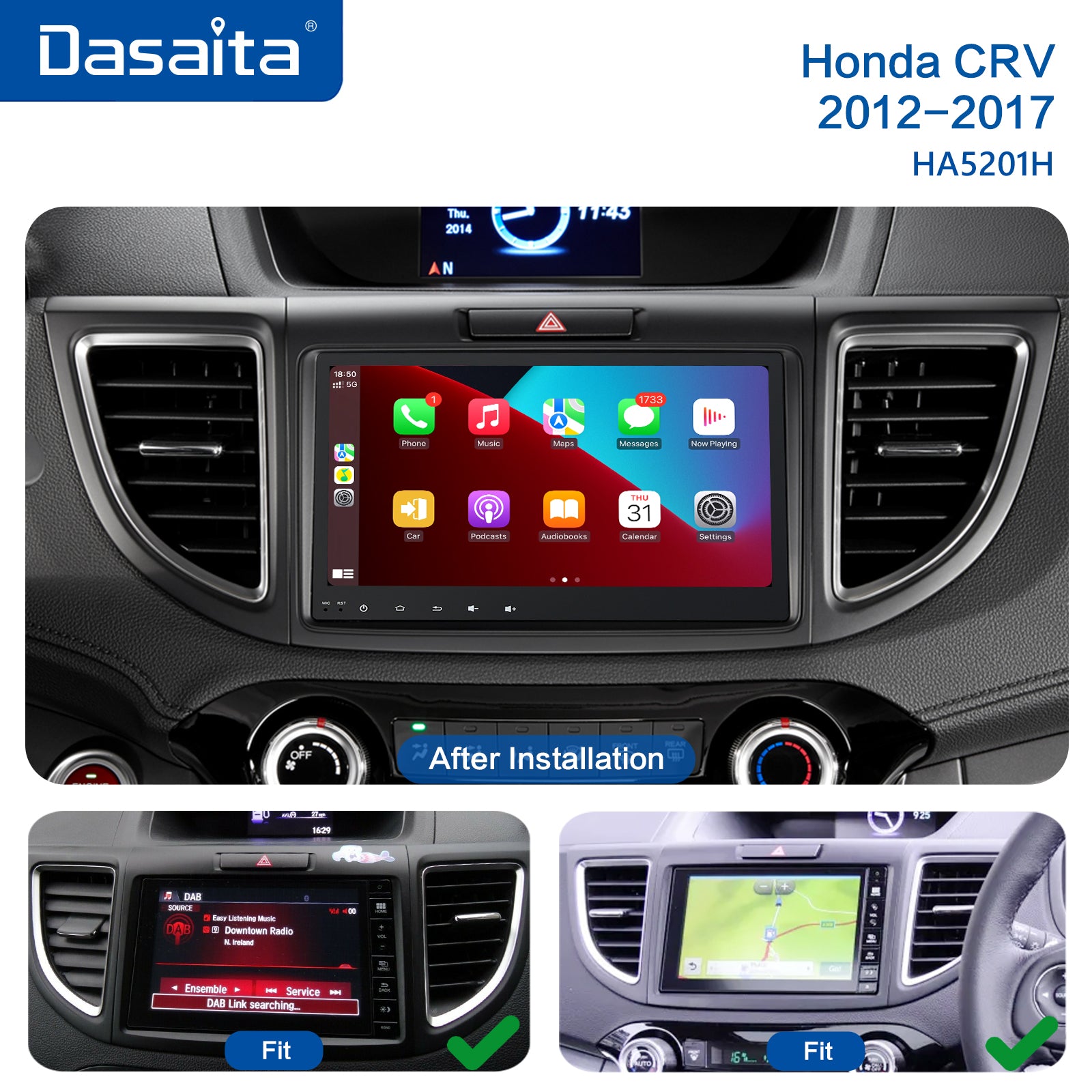Dasaita Android13 Car Stereo for Honda CRV 2012-2017 Wireless Carplay & Android Auto Car Radio| Qualcomm 665 | 10.2" QLED Screen | Wifi+4G LTE |6G+64G|DTS|GPS Navigation Head Unit| Optical Output