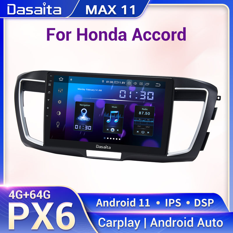 Dasaita MAX11 Honda Accord 2013 2014 2015 2016 2017 LHD Car Stereo 10.2 Inch Carplay Android Auto PX6 4G+64G Android11 1280*720 DSP AHD Radio