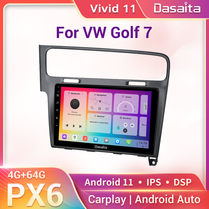 Dasaita Vivid11 VW Golf 7 2012 2013 2014 2015 2016 2017 2018 2019 LHD Car Stereo 10.2" Carplay Android Auto PX6 4G+64G Android11 1280*720 DSP Radio