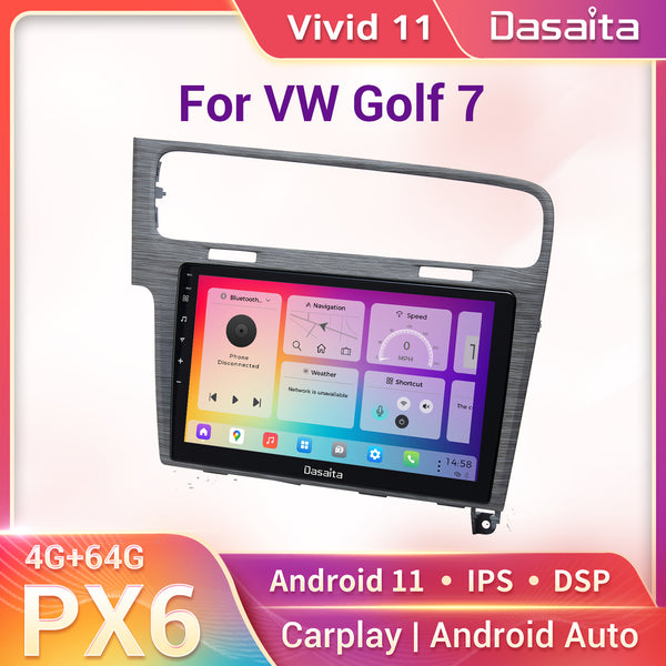 Dasaita Vivid11 VW Golf 7 2012 2013 2014 2015 2016 2017 2018 2019 LHD Car Stereo 10.2" Carplay Android Auto PX6 4G+64G Android11 1280*720 DSP Radio