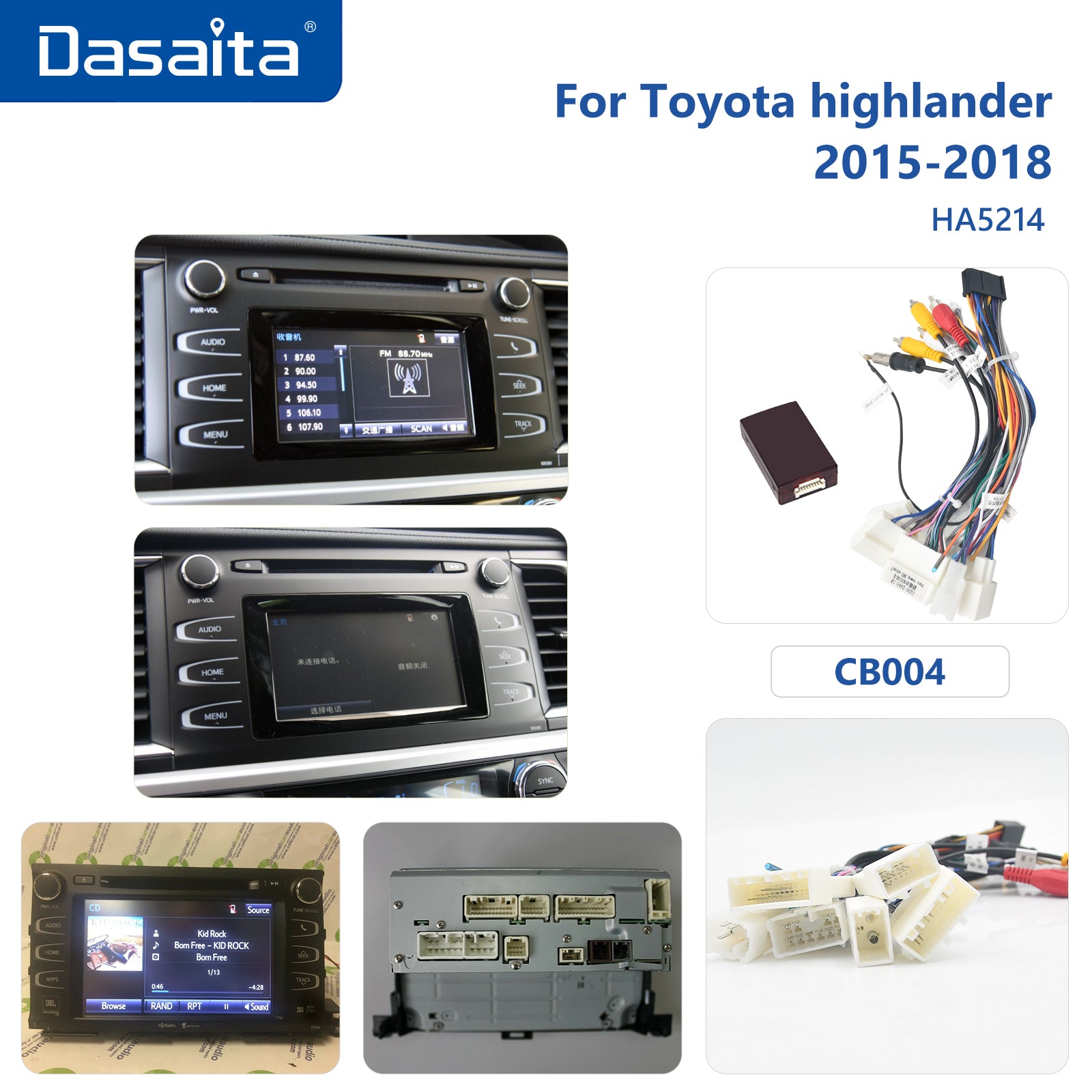 Dasaita Vivid11 Toyota Highlander 2015 2016 2017 2018 Car Stereo 10.2 Inch  Carplay Android Auto PX6 4G+64G Android11 1280*720 DSP AHD Radio