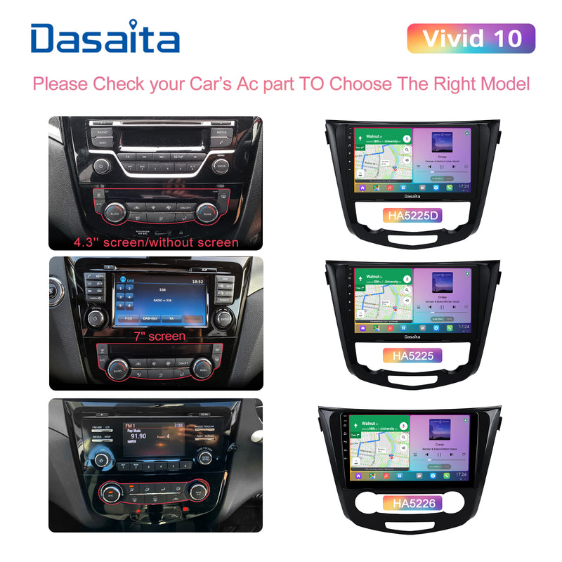 Dasaita Vivid11 Nissan Qashqai 2014 2015 2016 2017 2018 Car Stereo 10.2 Inch Carplay Android Auto PX6 4G+64G Android11 1280*720 DSP AHD Radio