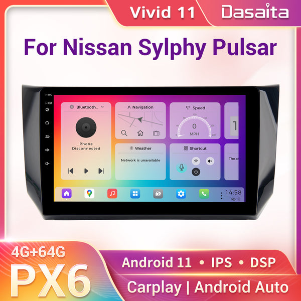 Dasaita Vivid11 Nissan Sylphy Pulsar 2012 2013 2014 2015 2016 2017 2018 Car Stereo 10.2" Carplay Android Auto PX6 4G+64G Android11 1280*720 DSP Radio