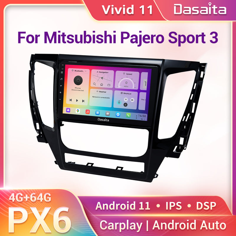 Dasaita Vivid11 Mitsubishi Pajero Sport 2016 2017 2018 Car Stereo 9 Inch Carplay Android Auto PX6 4G+64G Android11 1280*720 DSP AHD Radio