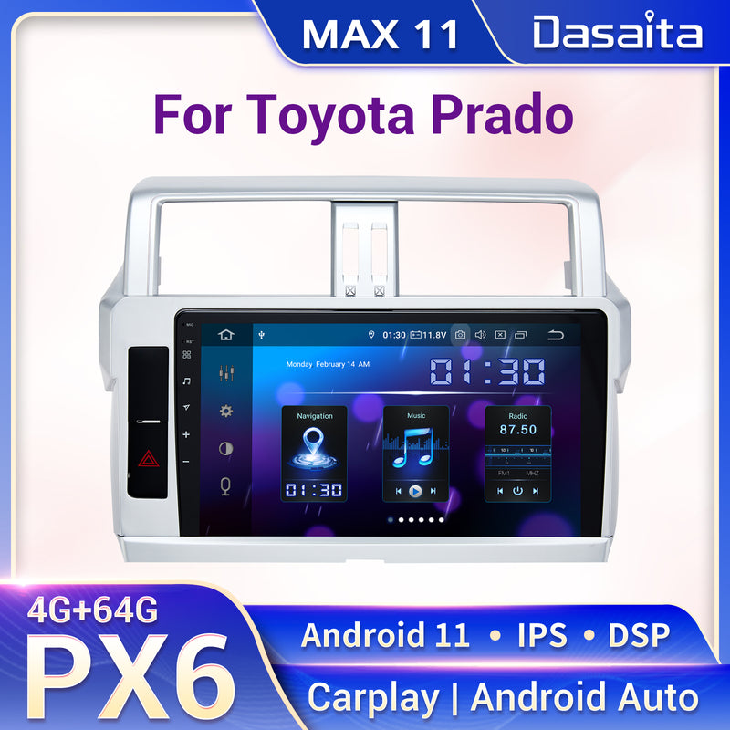 Dasaita MAX11 Toyota Prado 2014 2015 2016 2017 Car Stereo 10.2 Inch Carplay Android Auto PX6 4G+64G Android11 1280*720 DSP AHD Radio