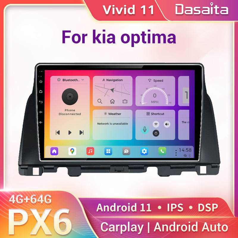 Dasaita Vivid11 kia optima 2016 2017 Car Stereo 9 Inch Carplay Android Auto PX6 4G+64G Android11 1280*720 DSP AHD Radio