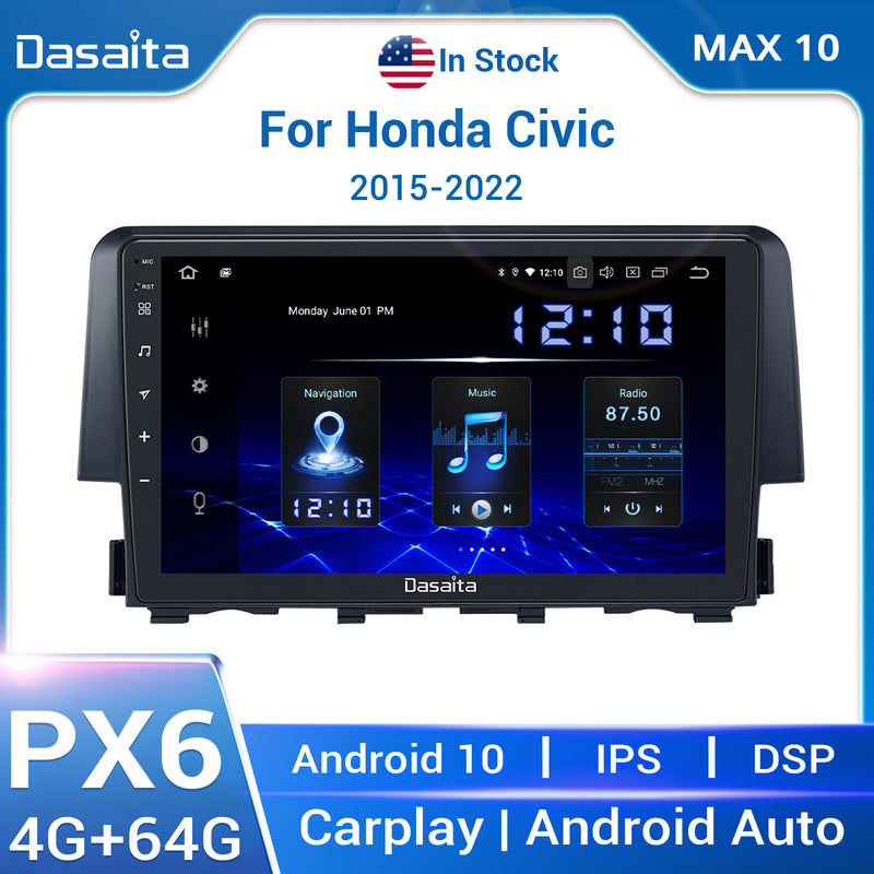 Dasaita MAX11 Honda Civic 2015 2016 2017 2018 2019 2020 2021 2022 Car Stereo 9 Inch Carplay Android Auto PX6 4G+64G Android10 1280*720 DSP AHD Radio