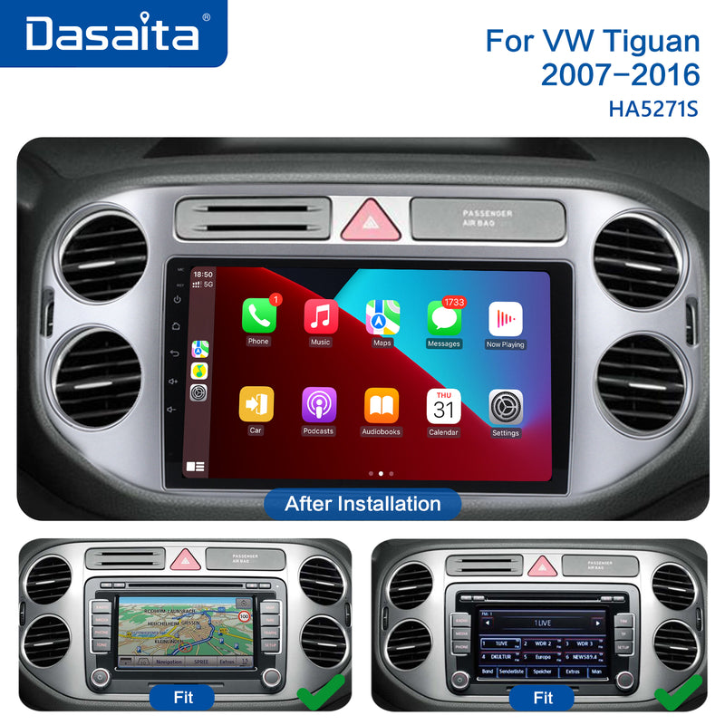 Dasaita Android12 Car Stereo for VW Tiguan 2007-2016 Wireless Carplay & Android Auto Car Radio| Qualcomm 665 | 9" QLED Screen | Wifi+4G LTE |6G+64G|DSP|GPS Navigation Head Unit| Optical Output