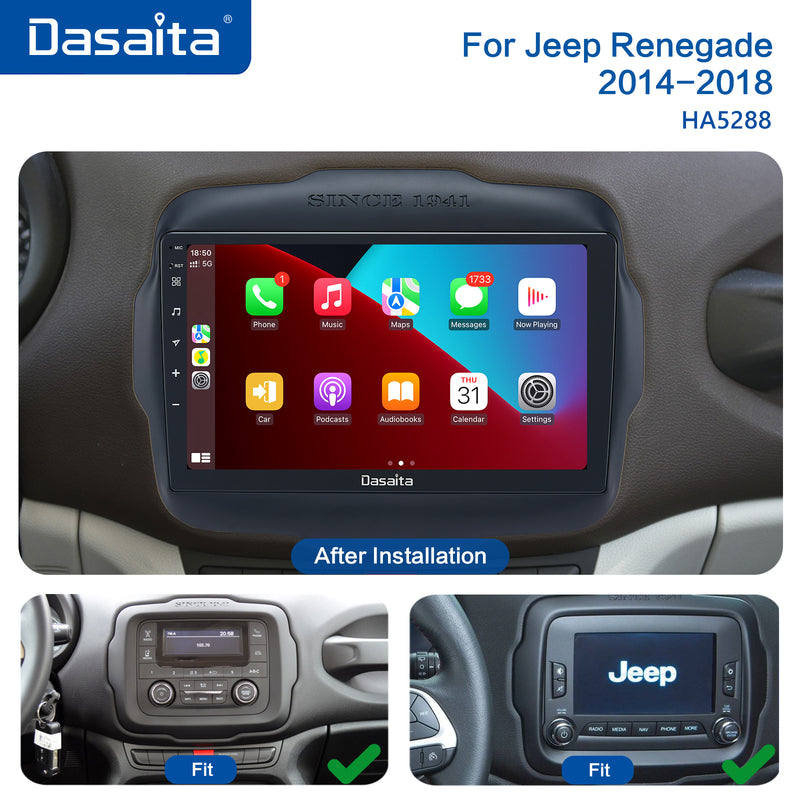 Dasaita Android11 Car Radio GPS for Jeep Renegade Carplay 2016 2017 2018 Multimedia Player with 9" 2.5D IPS Screen