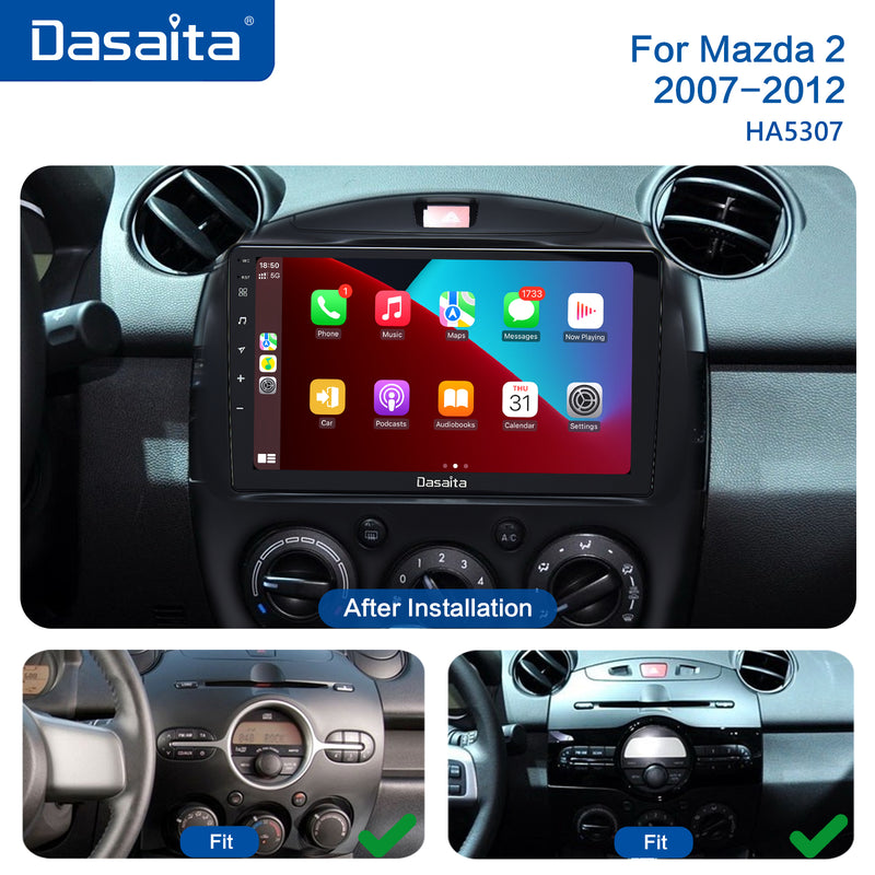 Dasaita 1din 9" IPS Touch Screen Car GPS Android 11.0 for MAZDA 2 Radio 2010 2011 2012 2013 GPS 1280*720
