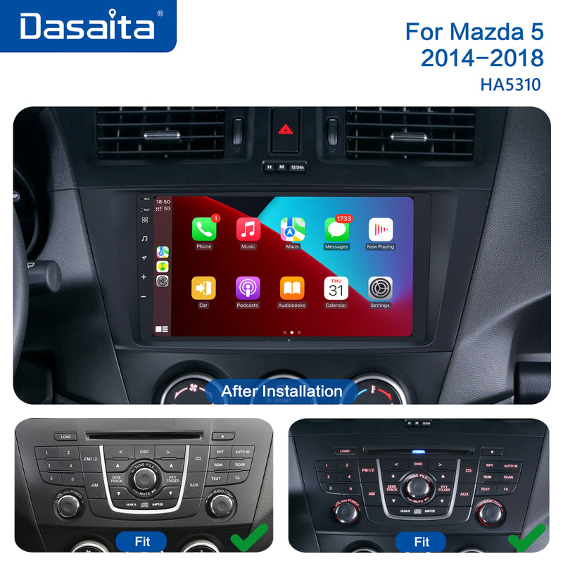 Dasaita Car Autoradio 1 Din Android 11.0 for Mazda 5 Bluetooth GPS 2011 2012 2013 2014 Navigation 9" Multi Touch Screen TDA7850