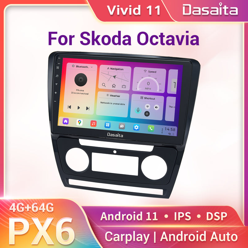 Dasaita Vivid11 Skoda Octavia 2 2007 2008 2009 2010 2011 2012 2013 Car Stereo 10.2 Inch Carplay Android Auto PX6 4G+64G Android11 1280*720 DSP AHD Radio