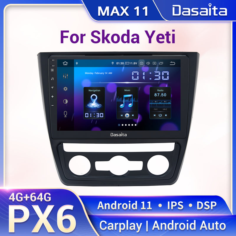 Dasaita MAX11 Skoda Yeti 2009 2010 2011 2012 2013 2014 2015 2016 2017 Car Stereo 10.2" Carplay Android Auto PX6 4G+64G Android11 1280*720 DSP Radio