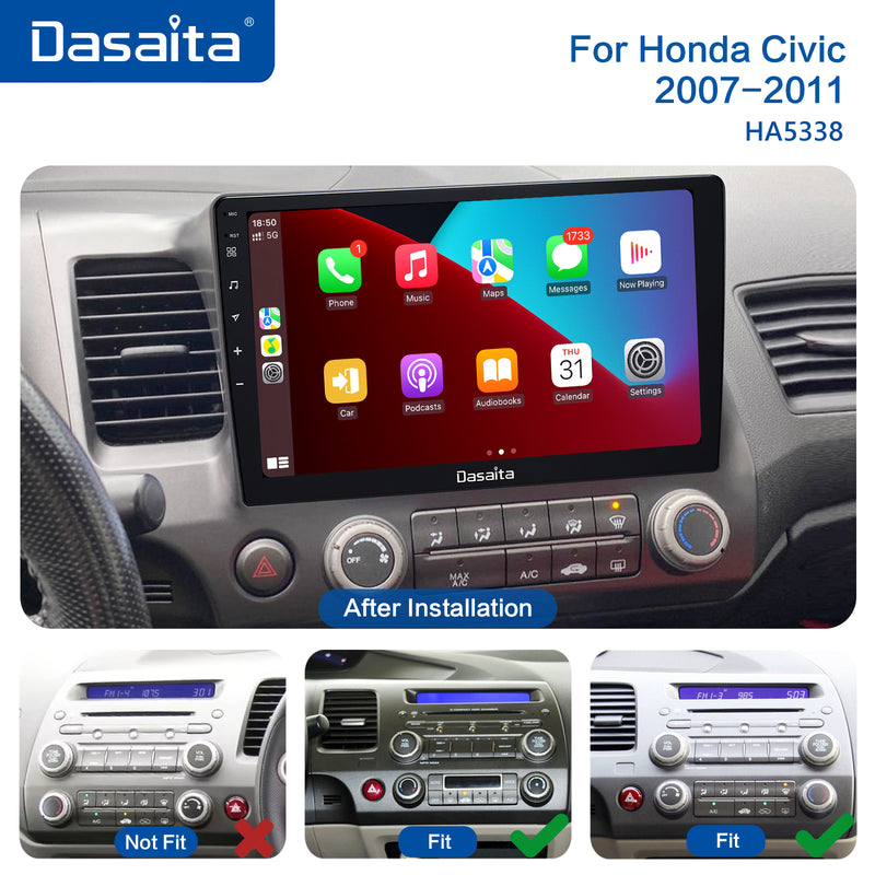 Dasaita Vivid11 Honda Civic 2007 2008 2009 2010 2011 LHD Car Stereo 10.2 Inch Carplay Android Auto PX6 4G+64G Android11 1280*720 DSP AHD Radio