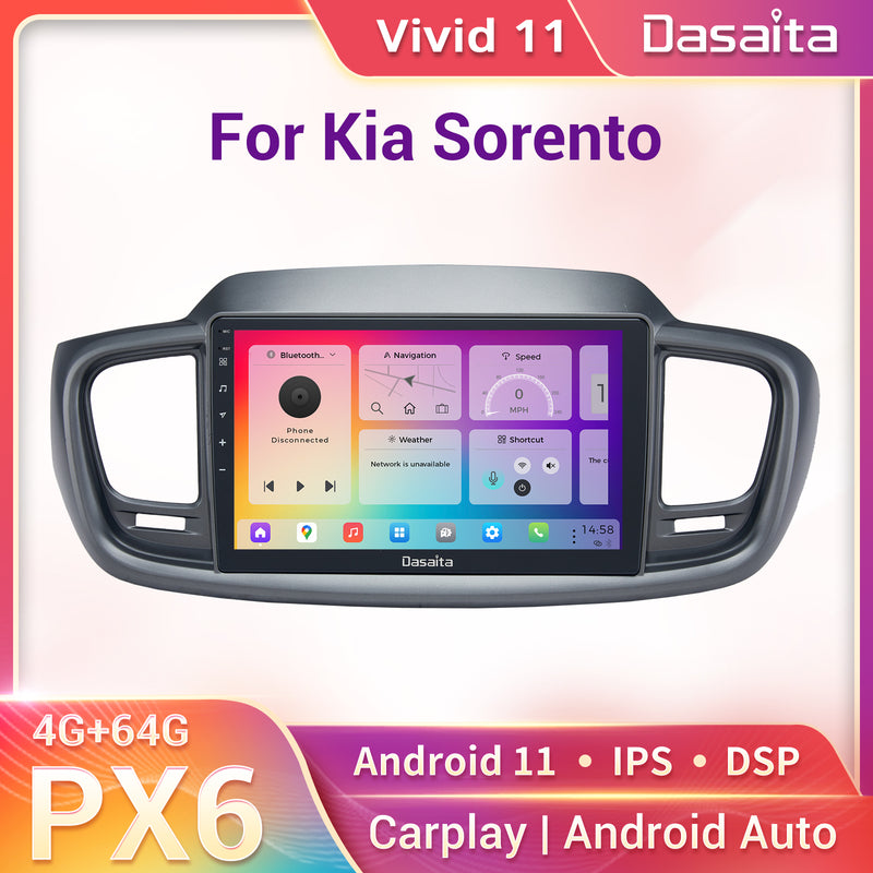 Dasaita Vivid11 Kia Sorento 2014 2015 Car Stereo 10" Carplay Android Auto 4G+64G Android11 PX6 1280*720 DSP AHD Radio