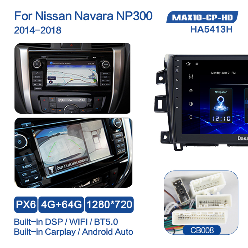 Dasaita MAX11 Nissan Navara NP300 2014 2015 2016 2017 2018 Car Stereo 10.2 Inch Carplay Android Auto PX6 4G+64G Android11 1280*720 DSP AHD Radio