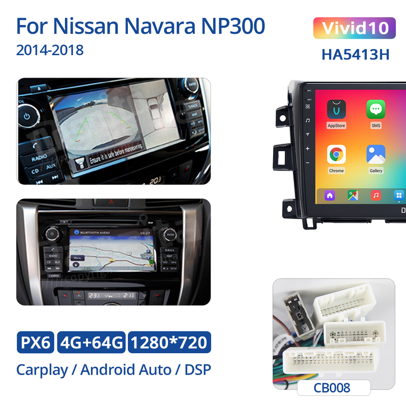 Dasaita Vivid11 Nissan Navara NP300 2014 2015 2016 2017 2018 Car Stereo 10.2 Inch Carplay Android Auto PX6 4G+64G Android11 1280*720 DSP AHD Radio
