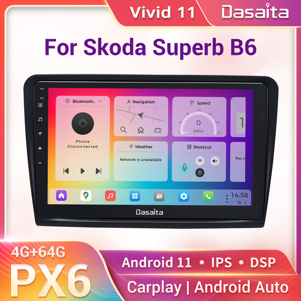 Dasaita 10.2 inch Vivid11 For Skoda Superb B6 2008-2014 Car Stereo android PX6 1280x720 USB Port GPS Navigation Apple Carplay Dashboard