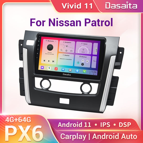 Dasaita Vivid11 Nissan Patrol 2010 2011 2012 2013 2014 2015 2016 2017 Car Stereo 10.2" Carplay Android Auto PX6 4G+64G Android11 1280*720 DSP Radio
