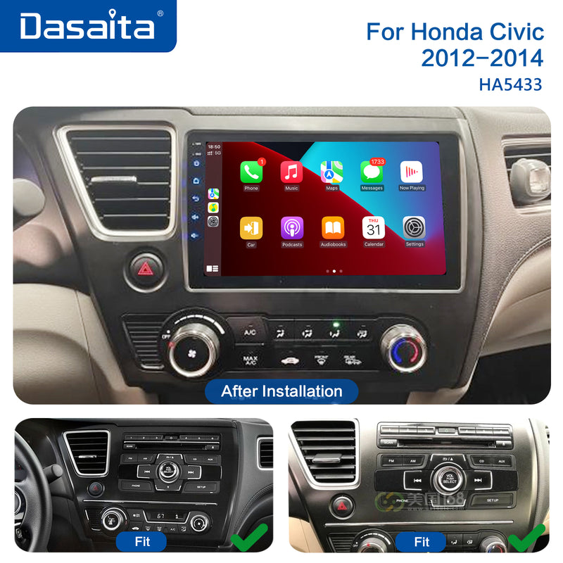 Dasaita Android12 Car Stereo for Honda Civic 2012-2014 Wireless Carplay & Android Auto Car Radio| Qualcomm 665 | 9" QLED Screen | Wifi+4G LTE |6G+64G|DSP|GPS Navigation Head Unit| Optical Output