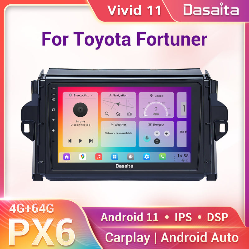 Dasaita Vivid11 Toyota Fortuner 2021 Car Stereo 9 Inch Carplay Android Auto PX6 4G+64G Android11 1280*720 DSP AHD Radio