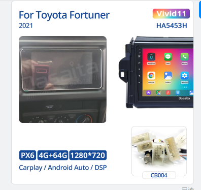 Dasaita Vivid11 Toyota Fortuner 2021 Car Stereo 9 Inch Carplay Android Auto PX6 4G+64G Android11 1280*720 DSP AHD Radio