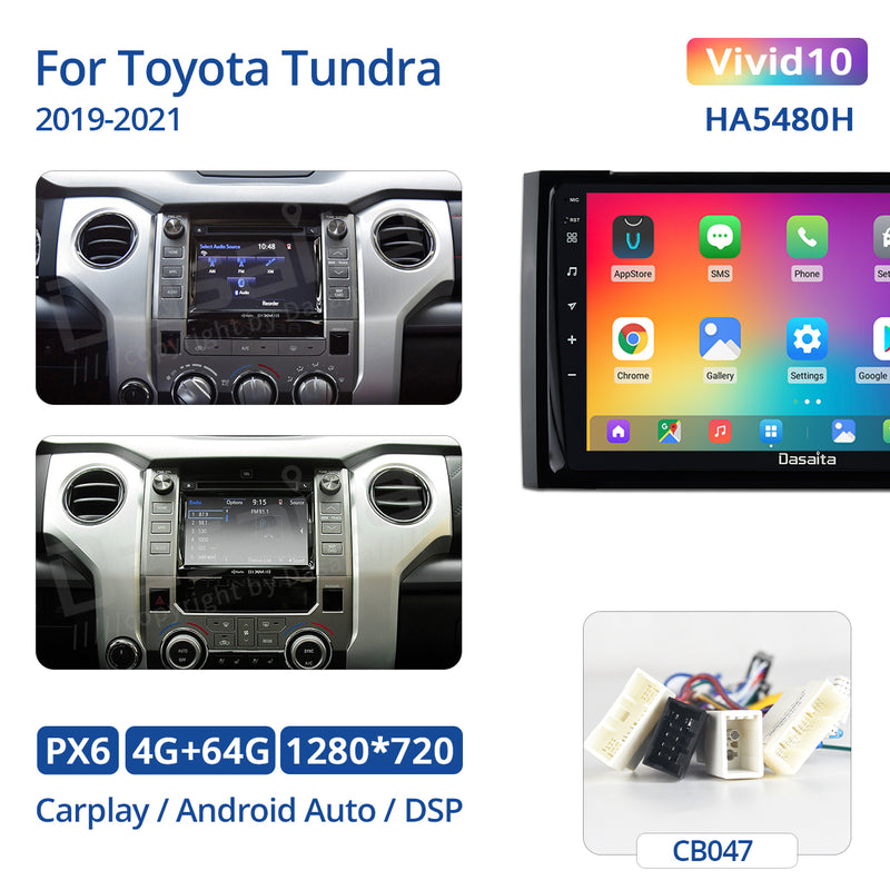 Dasaita Vivid11 Toyota Tundra 2014 2015 2016 2017 2018 2019 Car Stereo 9 Inch Carplay Android Auto PX6 4G+64G Android11 1280*720 DSP AHD Radio