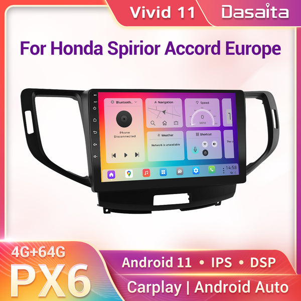 Dasaita Vivid11 Honda Spirior Accord Europe 8th 2009 2010 2011 2012 2013 Car Stereo 10.2" Carplay Android Auto PX6 4G+64G Android11 1280*720 DSP Radio