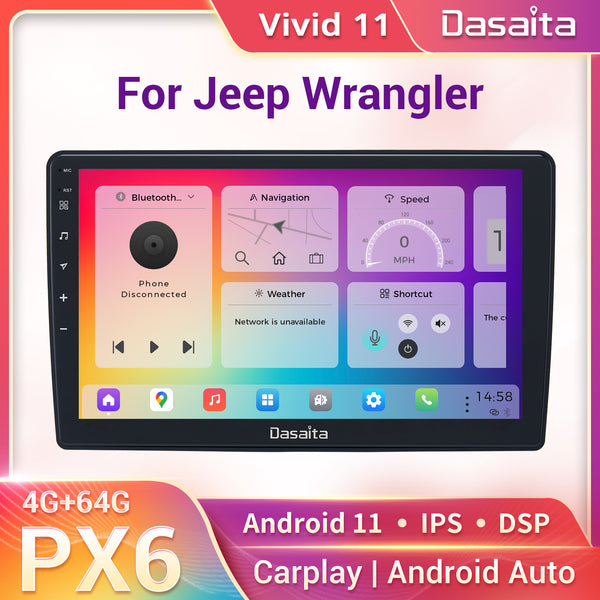 Dasaita Vivid11 Jeep Wrangler 2011 2012 2013 2014 2015 2016 2017 Car Stereo 10.2 Inch Carplay Android Auto PX6 4G+64G Android11 1280*720 DSP AHD Radio