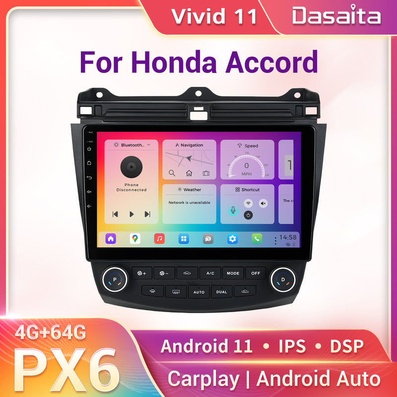 Dasaita Vivid11 Honda Accord 2003 2004 2005 2006 2007 Car Stereo 10.2 Inch Carplay Android Auto PX6 4G+64G Android11 1280*720 DSP AHD Radio