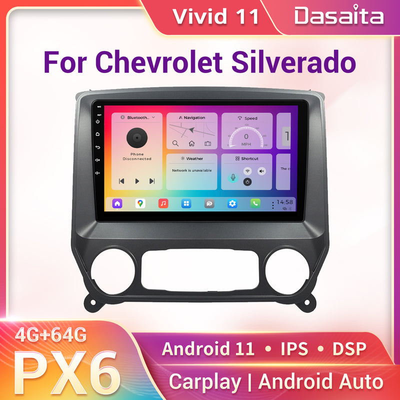 Dasaita Vivid11 Chevrolet Silverado 2014 2015 2016 2017 2018 Car Stereo 10.2 Inch Carplay Android Auto PX6 4G+64G Android11 1280*720 DSP AHD Radio