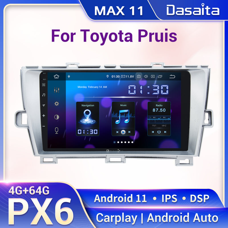 Dasaita MAX11 Toyota Pruis 2009 2010 2011 2012 2013 LHD Car Stereo 9 Inch Carplay Android Auto PX6 4G+64G Android11 1280*720 DSP AHD Radio