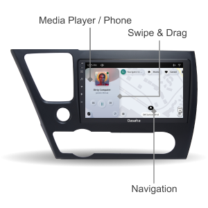 Dasaita Scout10 Honda Civic 2012 2013 2014 LHD Car Stereo 9 Inch Carplay Android Auto PX6 4G+64G Android10 1280*720 DSP AHD Radio
