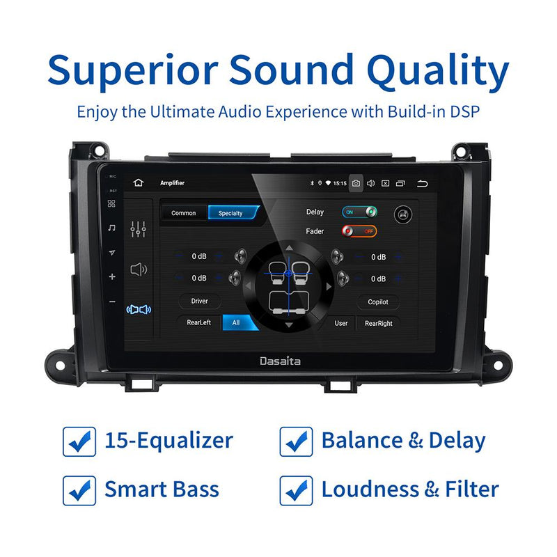 Dasaita MAX11 Toyota Sienna XL30 2011 2012 2013 2014 Car Stereo 9 Inch Carplay Android Auto PX6 4G+64G Android11 1280*720 DSP AHD Radio