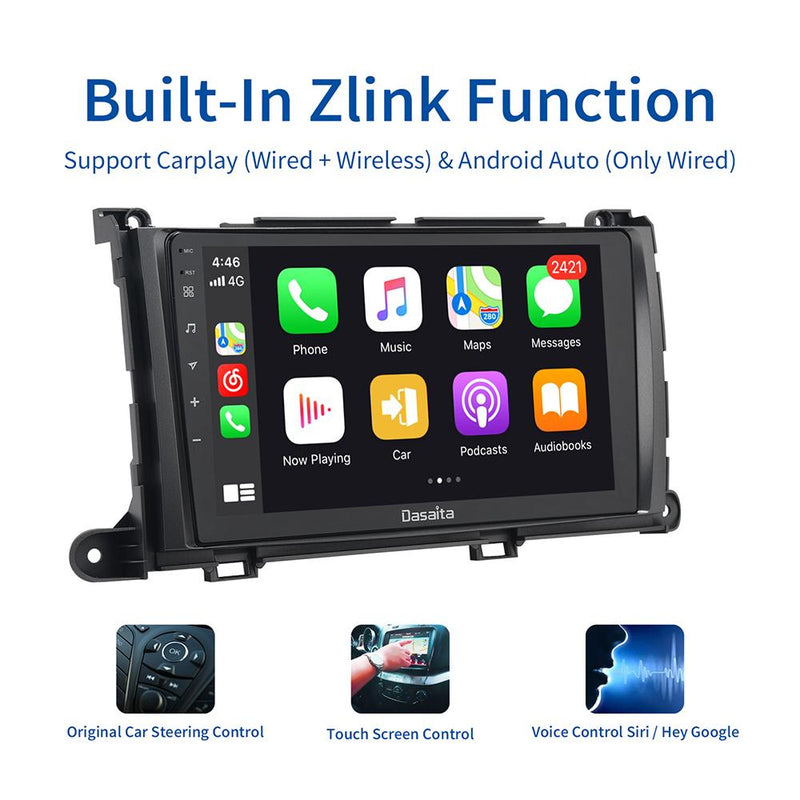 Dasaita MAX11 Toyota Sienna XL30 2011 2012 2013 2014 Car Stereo 9 Inch Carplay Android Auto PX6 4G+64G Android11 1280*720 DSP AHD Radio