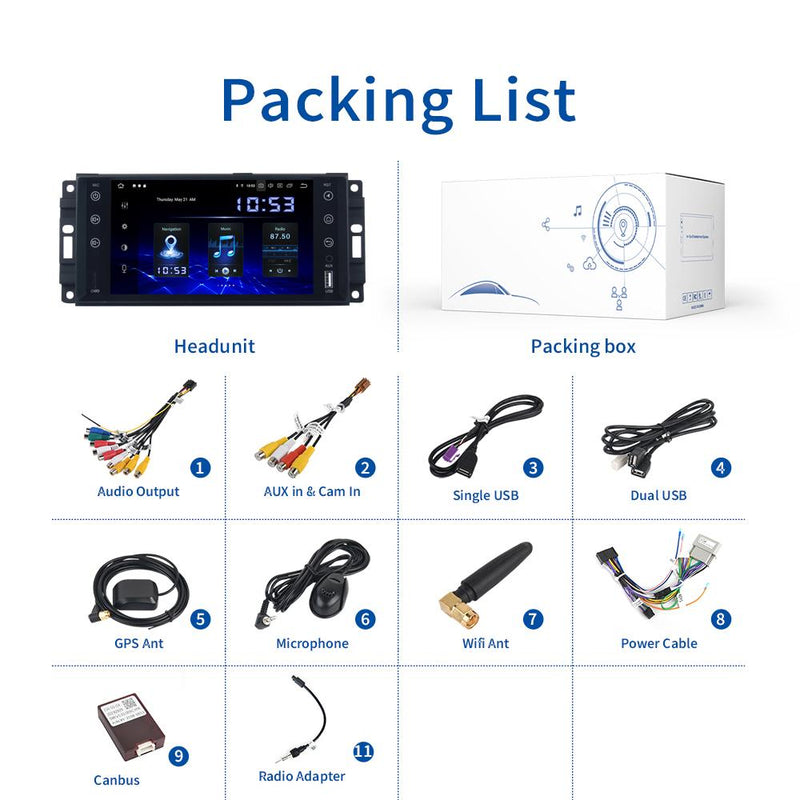 Dasaita 7" IPS Android 11.0 Car Radio for Jeep GPS Wrangler Chrysler Dodge Commander Compass Patriot Grand Cherokee Liberty